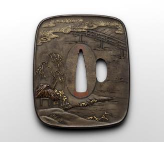 Tsuba with design of the race across the Uji River