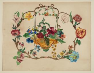 Hanging Basket in Cartouche of Flowers