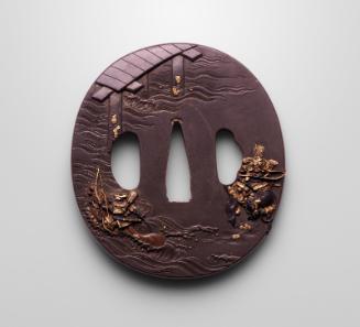 Tsuba with design of the race across the Uji River