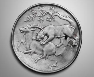 Plate with a tigress attacking an ibex