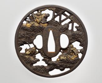 Tsuba with design of the race across the Uji River