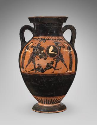 Two-handled jar (belly amphora) with dueling warriors, possibly Achilles and Memnon