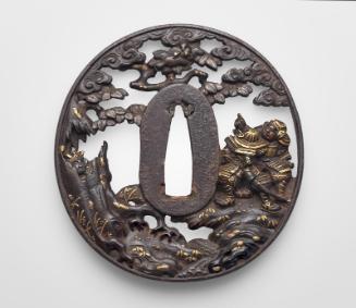 Tsuba with design of Minamoto no Yoritomo and his retainers hiding in a tree