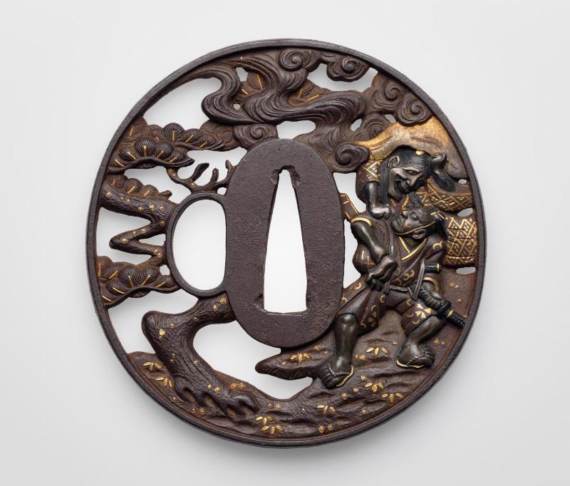 Tsuba with design of Ômori Hikoshichi carrying a demon