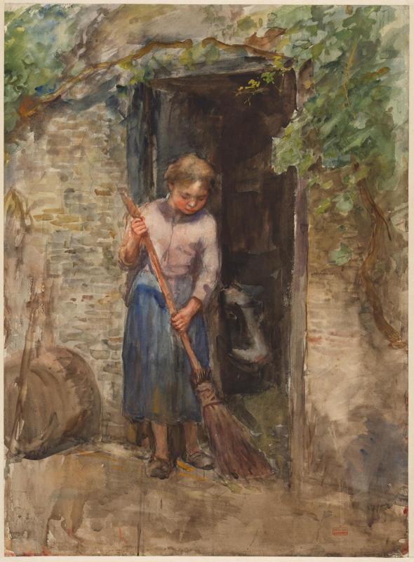 Girl Sweeping at a Doorway