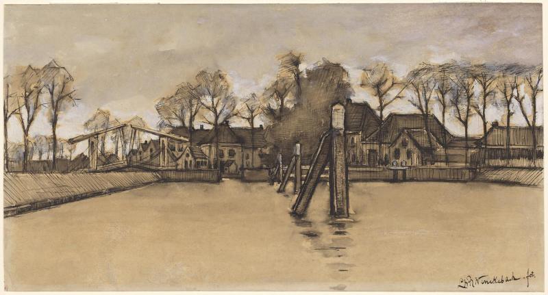 Houses along a Canal with a Bridge