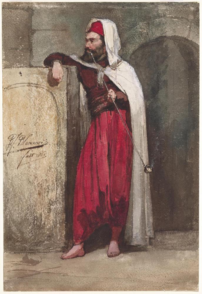 Standing Man in Oriental Costume Holding a Pipe