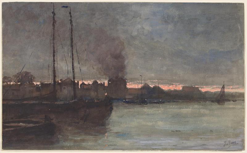 Boats in a Harbor at Dusk