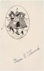 Boy with hunting horn and two girls