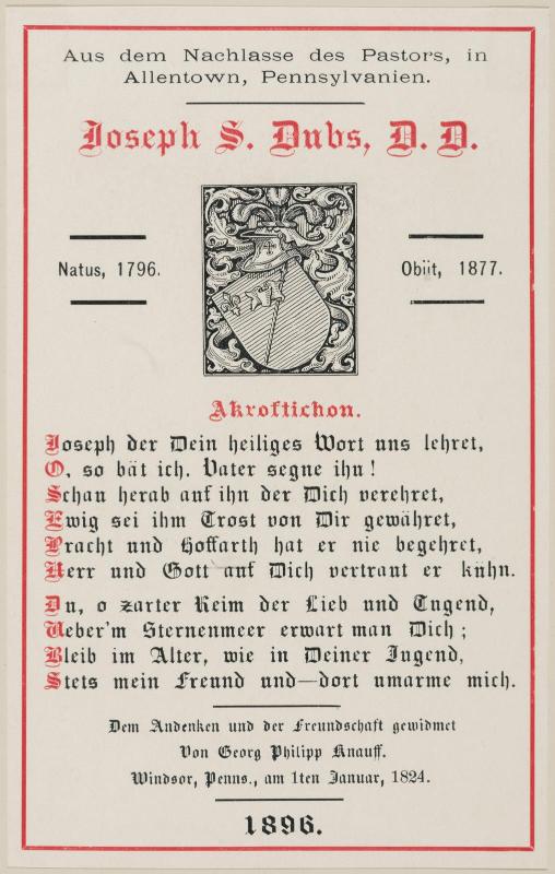 Bookplate: Joseph S. Dubs, D.D.