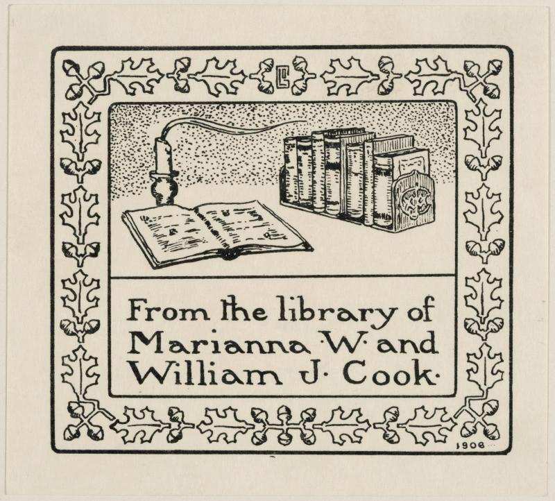 Bookplate of Marianna W. and William J. Cook