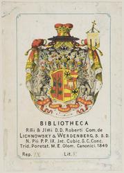 Bookplate: Armor. Robert Count Lichnowsky and Werdenberg, Canon of Olmütz, 1849