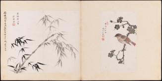 One of 42 Paintings and Calligraphies for Mao Qi: Bamboo by Sun Jimo and Flower and Bird by Wang Jian