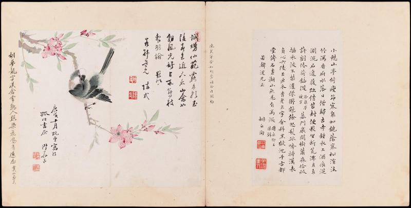 One of 42 Paintings and Calligraphies for Mao Qi: Bird and Flower by Hu Menglong and Calligraphies by Chen Shi and Fu Qiuxun