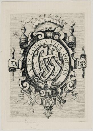 Bookplate: Monogram: C. W. S. (?) above Carpe diem ars longs vita brevis