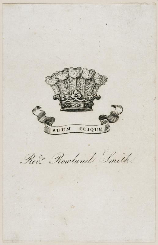 Bookplate: Rev. Rowland Smith