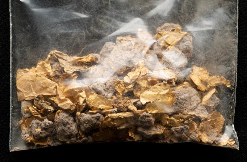 Fragments of gold foil and plaster