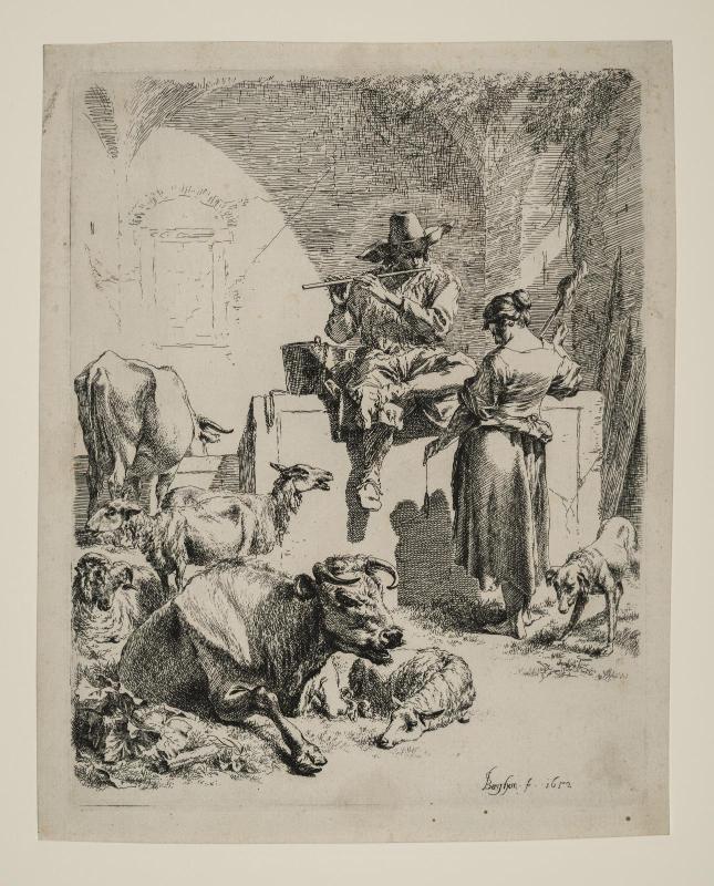 Shepherd Seated on a Fountain, with a Spinner