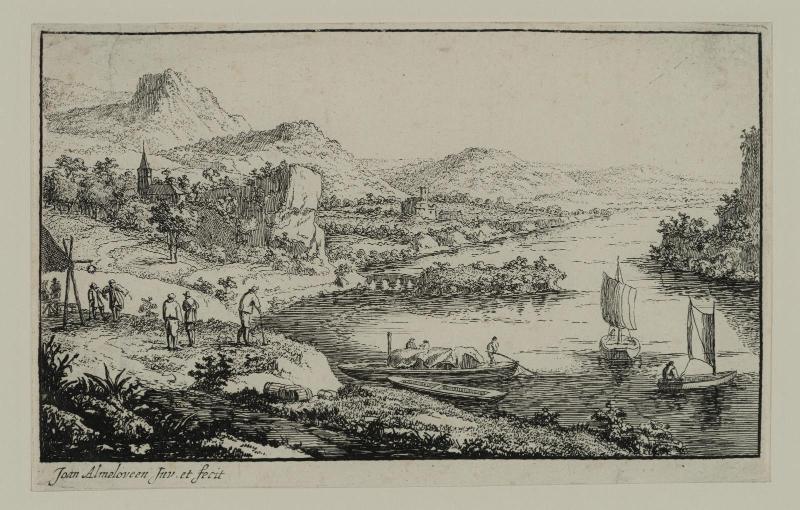 River scene with four boats, from Various Landscapes (Holl. 27-32)