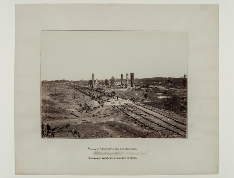 Atlanta, Ruins of Rolling Mill and Railroad Cars Destroyed by Confederates on Evacuation of Atlanta