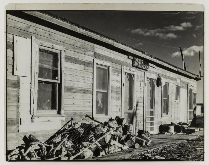 Some of the ramshackle housing available in one of the six shack towns around the US work relief project, the Fort Peck Dam, MT