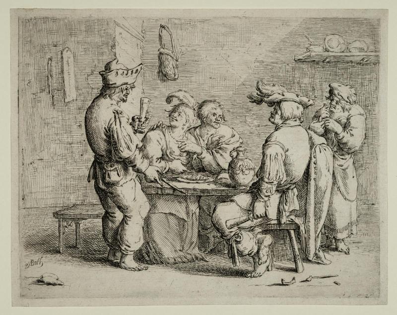 Three Peasants and woman carousing