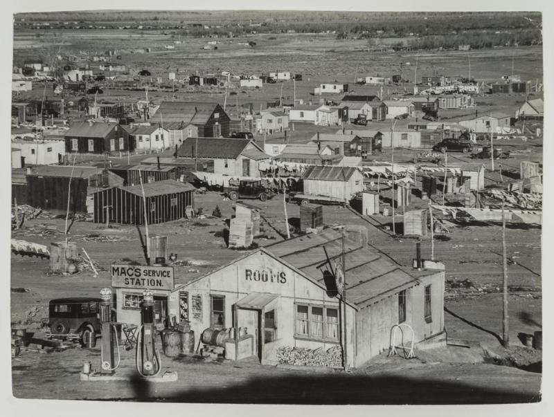 View of New Deal, one of six shack towns around the US work relief projects at Fort Peck
