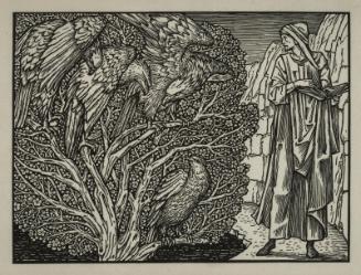 Parliament of Fowls: Perched upon branches of trees, birds sing with angelic voices (for the "Kelmscott Chaucer")