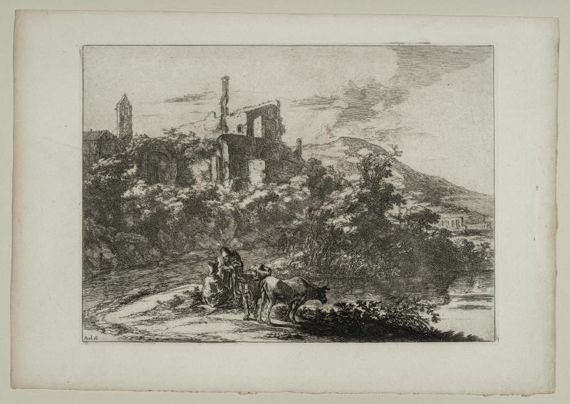 Two Cows Near the River at Tivoli