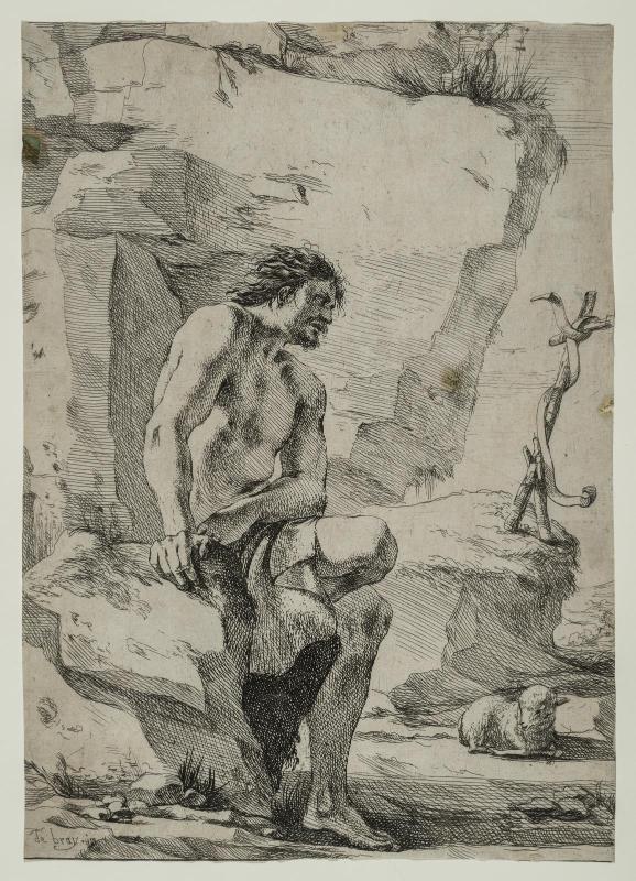 St. John the Baptist seated before the Cross and Lamb