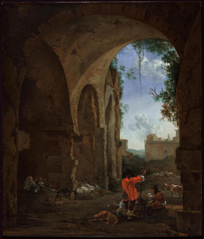 An Italianate Landscape with Huntsmen and their Dogs