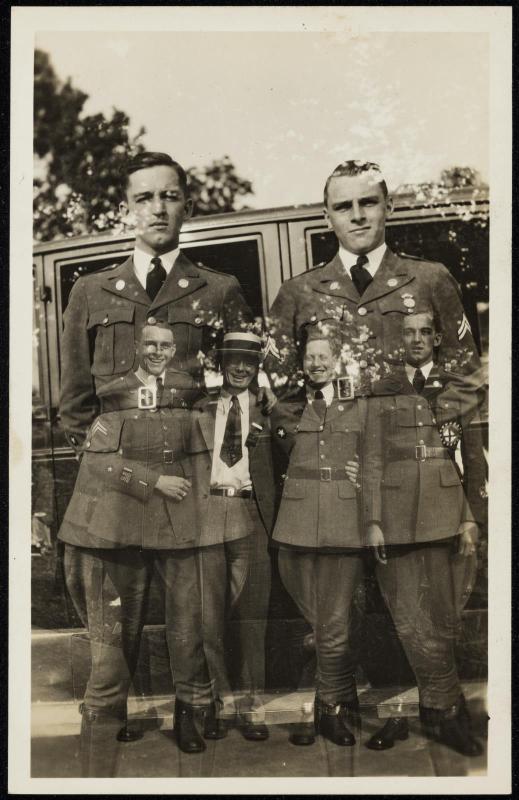 Double exposure of two men and four men
