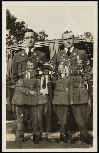 Double exposure of two men and four men