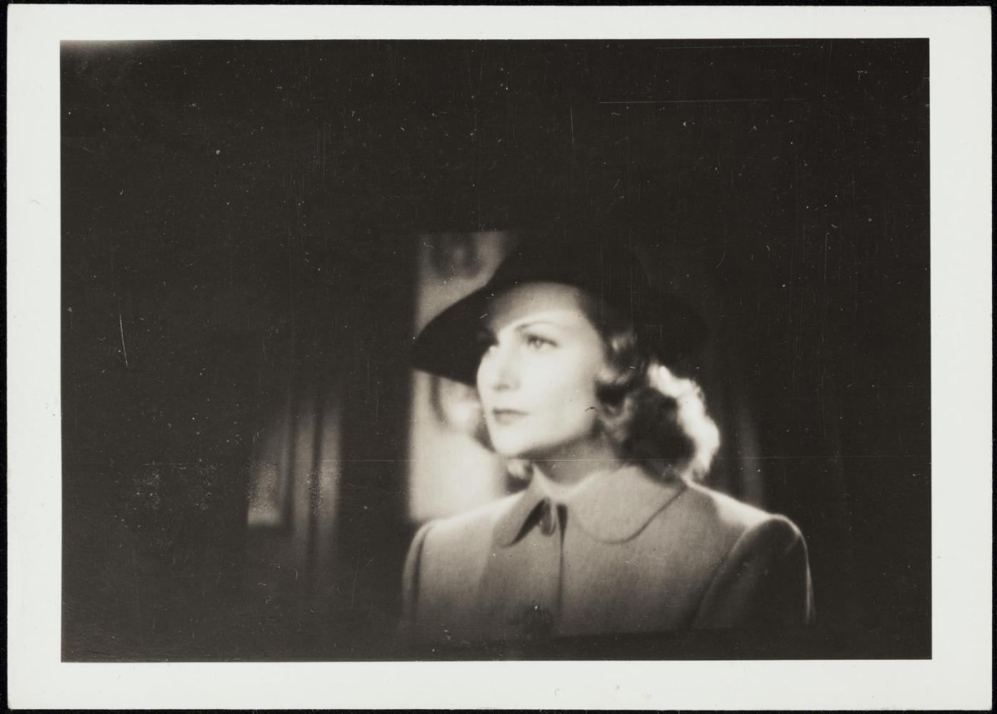 Portrait of Greta Garbo shot from a television screen