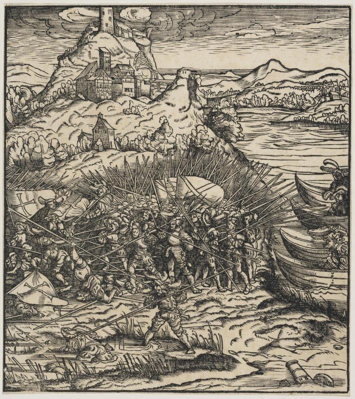 A Battle Below a Castle near the Sea