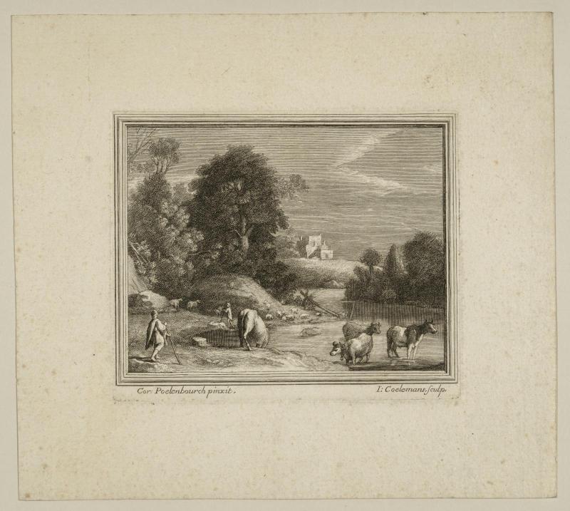 Landscape with cows drinking
