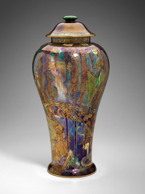 Temple on a Rock vase with cover