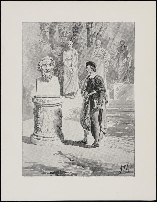 Young Man looking at bust of Homer