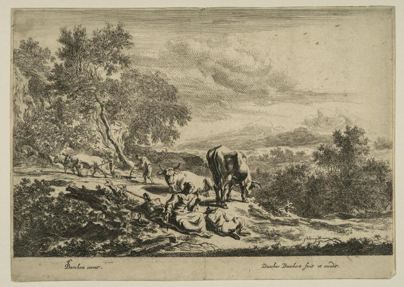 Landscape with peasants plowing, etc.