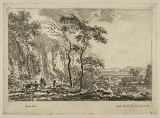 Landscape with travellers on donkeys at left