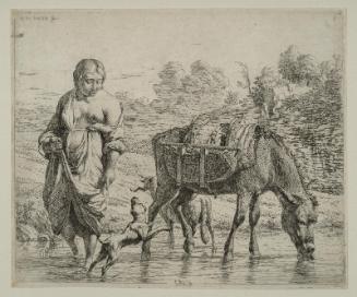 A Peasant Woman with a Donkey in a Stream