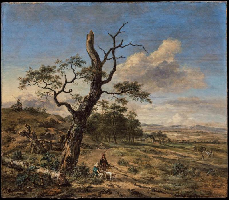 Landscape with a Falconer by an Oak Tree and a Fallen Birch