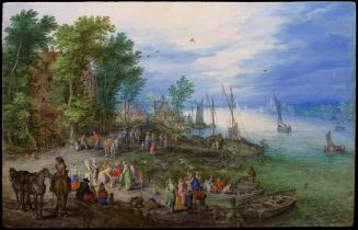 River Landscape with Figures Disembarking