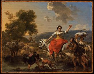 Landscape with a woman on a Dapple-grey Horse