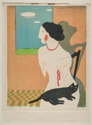 Seated Woman with Black Cat