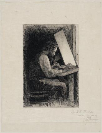 Peter Moran at work etching