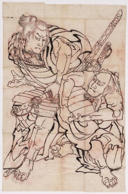 Banner design (?): Asahina and Soga no Goro in the Armor-Pulling Scene (Kusazuribiki)