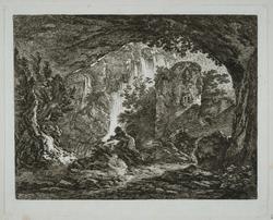Man in Cavern Frightened by Snake