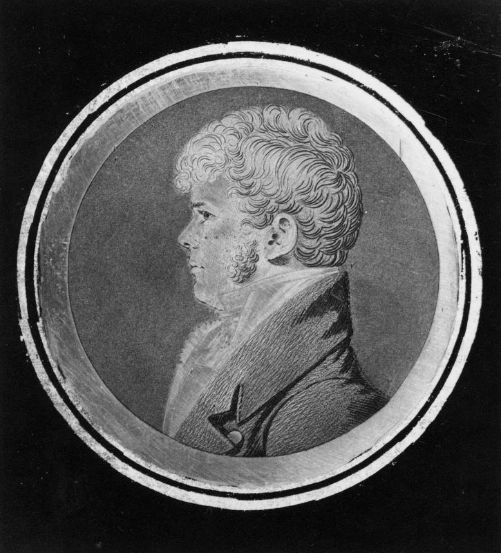 Engraved copper printing plate for portrait of Henry Hall