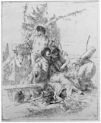 Two Figures Attentive to Puchinello, With Others (Scherzi di Fantasia).